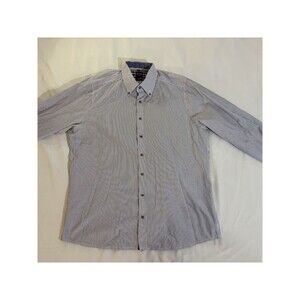 OLYMP Level Five Body Fit Men’s Dress Shirt 17 43 Blue White Striped Stretch Cot